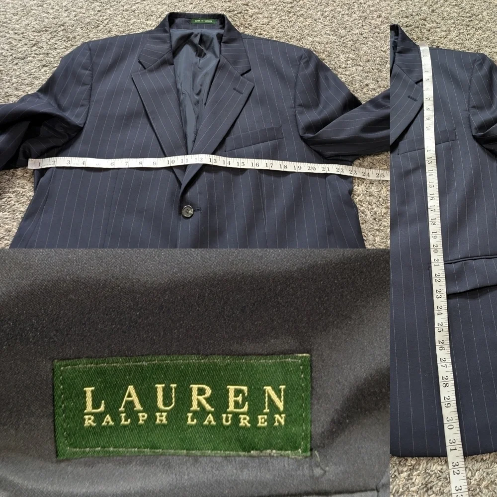 Lauren Ralph Lauren Blue White Pinstripe Wool Suit Jacket Blazer L